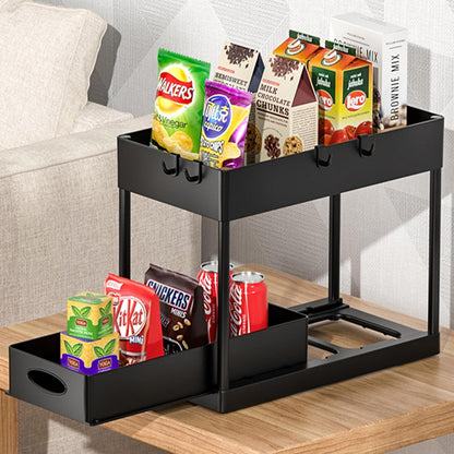 under Sliding Cabinet Basket Organizer, 2 Tier under Sink Organizers Black under Sink Storage for Bathroom Kitchen