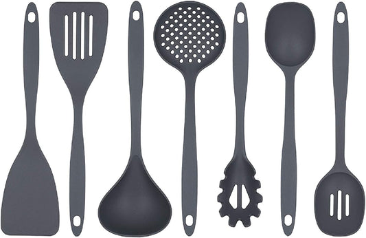 Cooking Kitchen Utensils Set – 7 Pieces, Nylon Tools for Nonstick Cookware, Gray