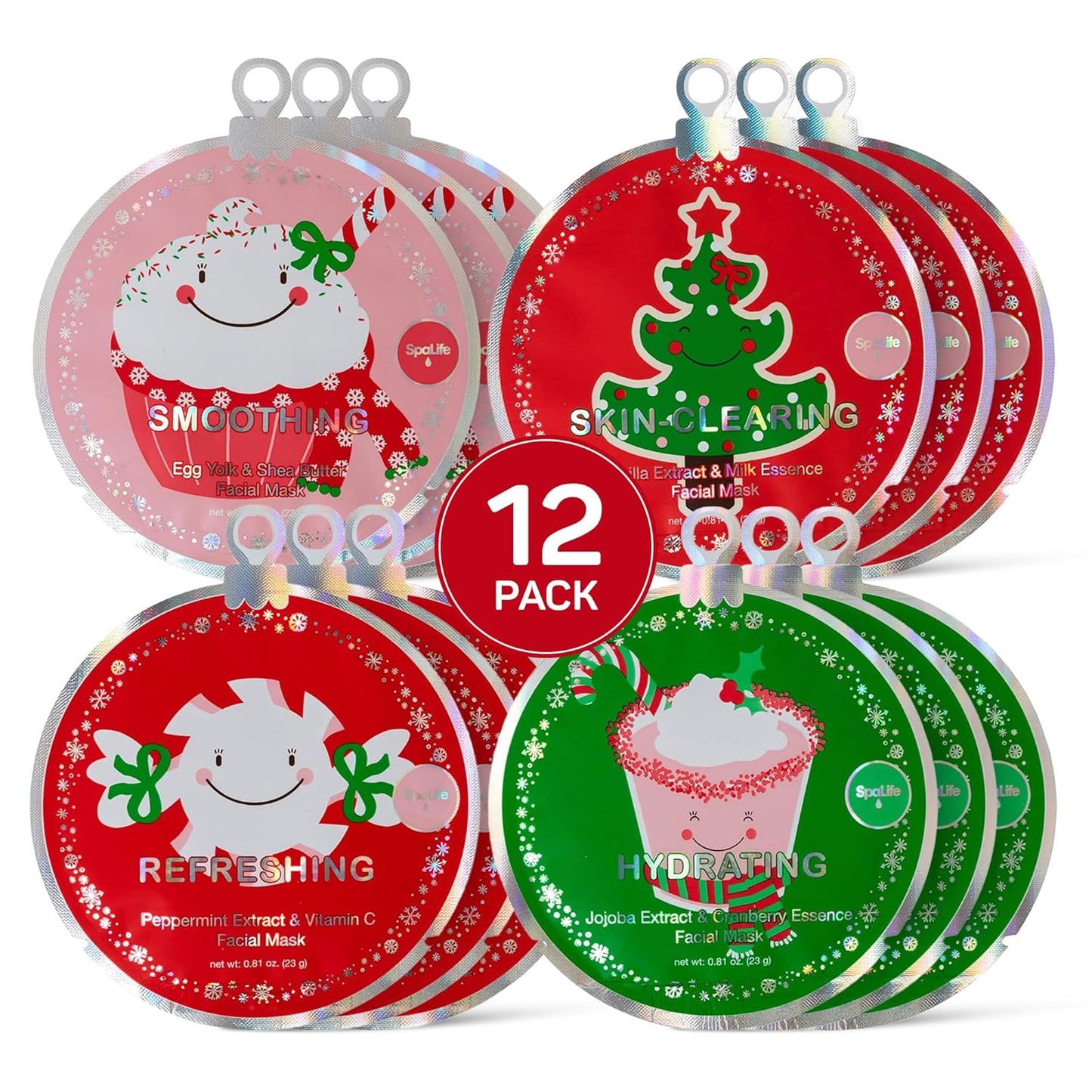 Christmas Stocking Stuffer Facial Masks 12-Pack - Hydrating, Smoothing, and Refreshing Skin-Clearing Face Sheet Masks - Skincare Set for Moisturizing and Soothing Beauty