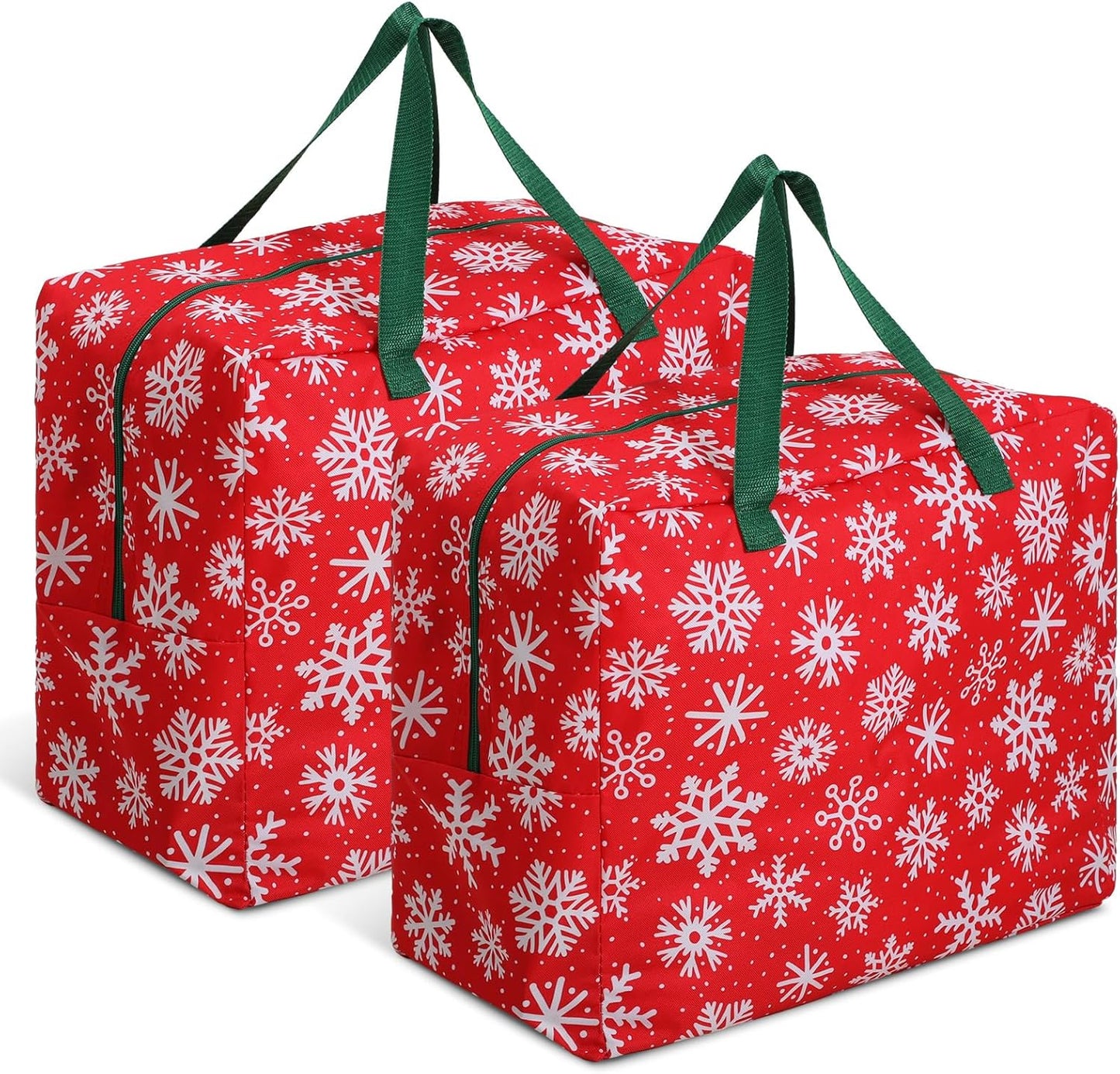 2 Pcs Christmas Ornament Storage 18 X 15 X 10 Inch Snowflake Holiday Accessories Bag Christmas Storage Containers Tear Proof Christmas Ornament Organizer with Handles Full Length Zipper (Red)