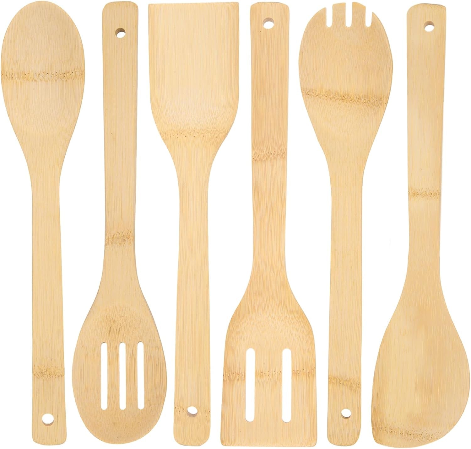 6PCS Bamboo Kitchen Utensils, Bamboo Spatula Spoons Bamboo Cooking Utensils Set for Home Kitchen Housewarming Holiday Gift