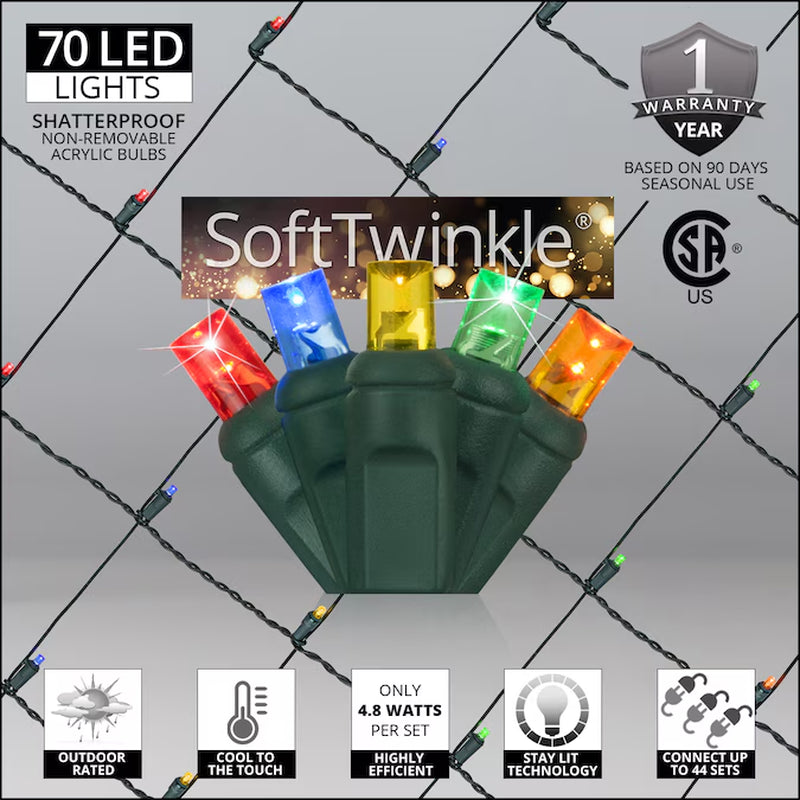 Softtwinkle 70 4-Ft X 6-Ft Twinkling Multicolor Christmas Net Lights