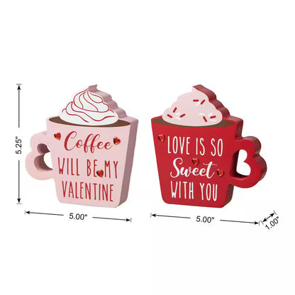 Wooden Valentine'S Coffee Cup Table Decor (Set of 2)