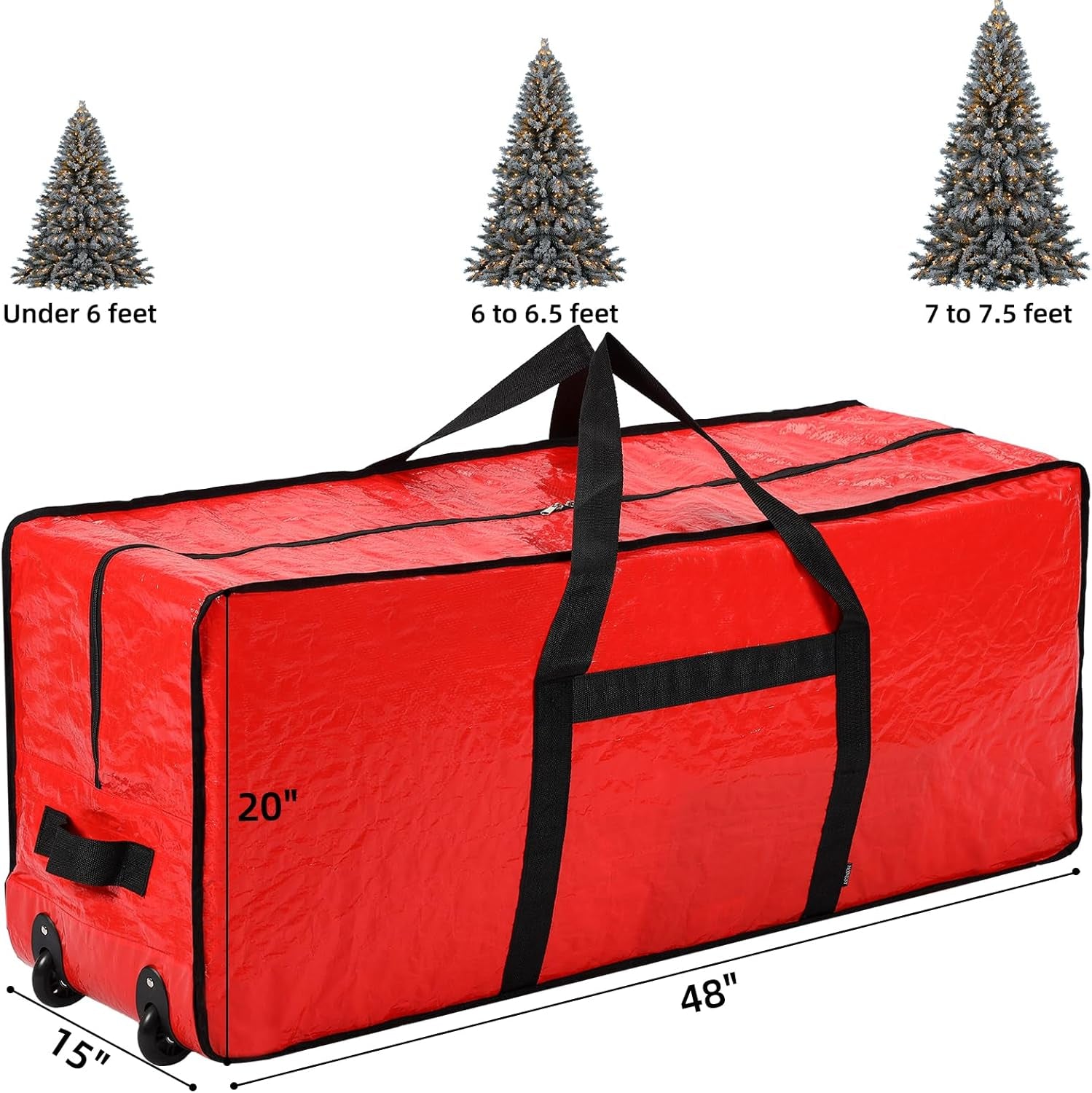 Christmas Tree Storage Bag, Fits for 7.5 Ft Xmas Artificials, Zippered Box with Reinforced Carrying Handles and Wheels, Red (Container Only)