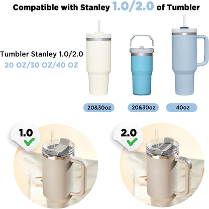 Stanley Cup Accessories 10 Pcs, Including 4 Straw Cover Cap, 2 Square Spill Stopper, 2 round Leak Stopper, 2 Pcs Silicone Boot for 40/30Oz/20Oz Tumbler
