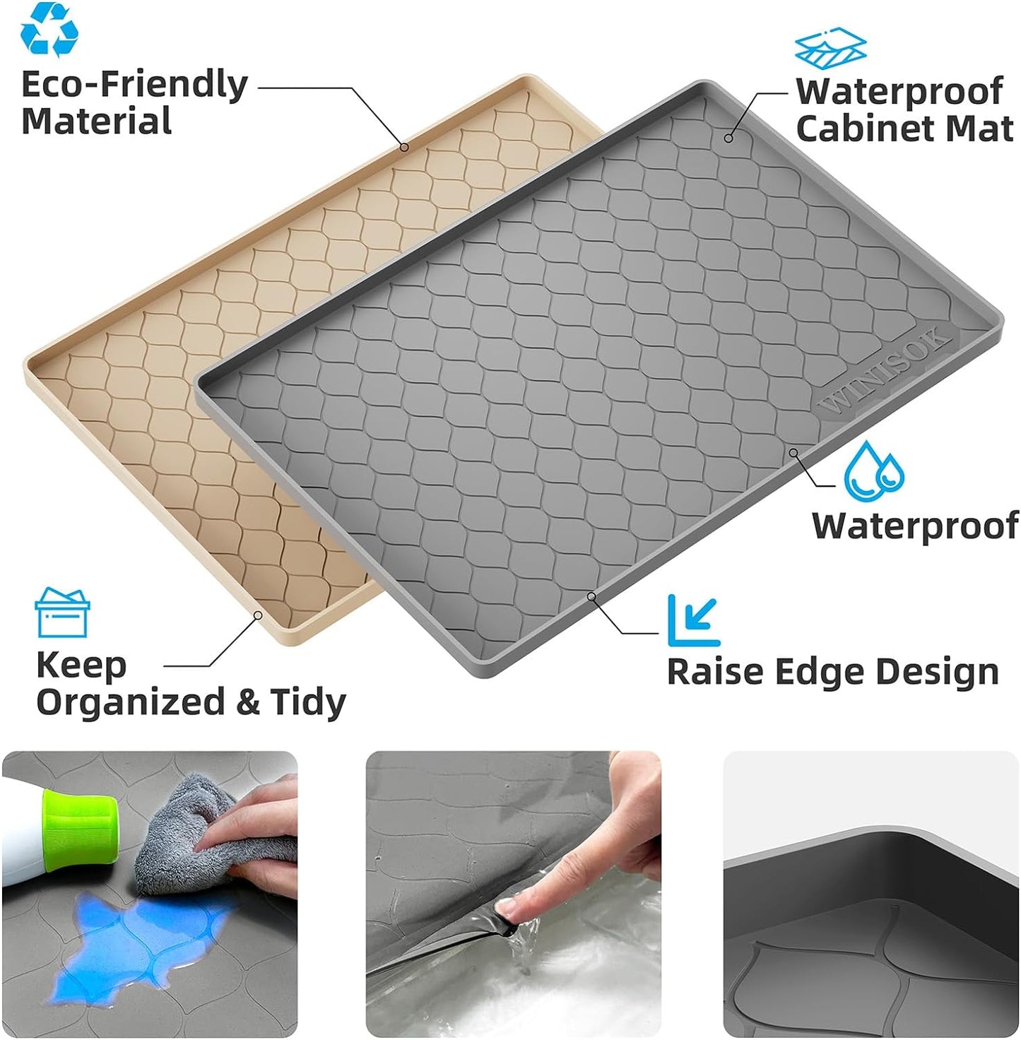 Waterproof under Sink Mat -34” X 22” Cabinet Liner for Kitchen & Bathroom, Shelf Protector Silicone under Sink Tray, Kitchen Cabinet Organizers and Storage Sink Drip Tray