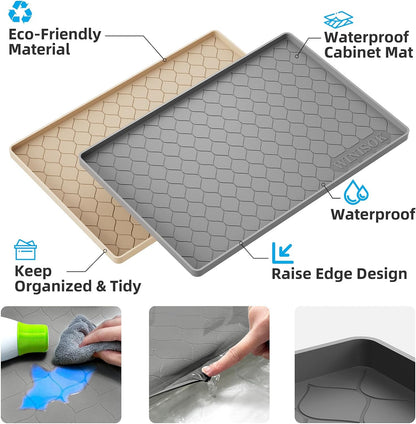 Waterproof under Sink Mat -34” X 22” Cabinet Liner for Kitchen & Bathroom, Shelf Protector Silicone under Sink Tray, Kitchen Cabinet Organizers and Storage Sink Drip Tray