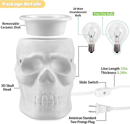 Halloween Wax Melt Warmer, Ceramic Skull Scentsy Wax Warmer for Scented Wax Melts, Electric Wax Melter Warmer for Candle & Fragrance Cubes