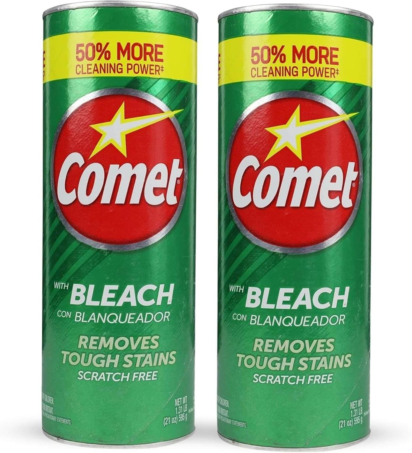 Comet Cleaner 2-Pack (21 Oz Each) - 50% More Cleaning Power, Surface Cleaner for Bathroom & Kitchen - Tough Stain Removal, Deodorizes & Freshens - Bundled W/ Ship Bag