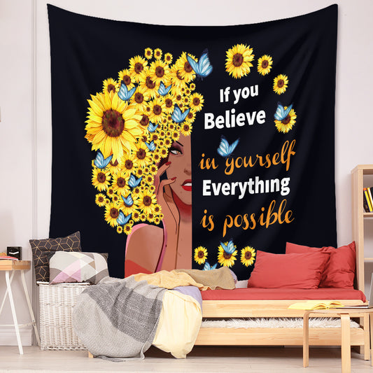 Sunflower Girl Tapestry | sunflower wall tapestry | Just Flushz