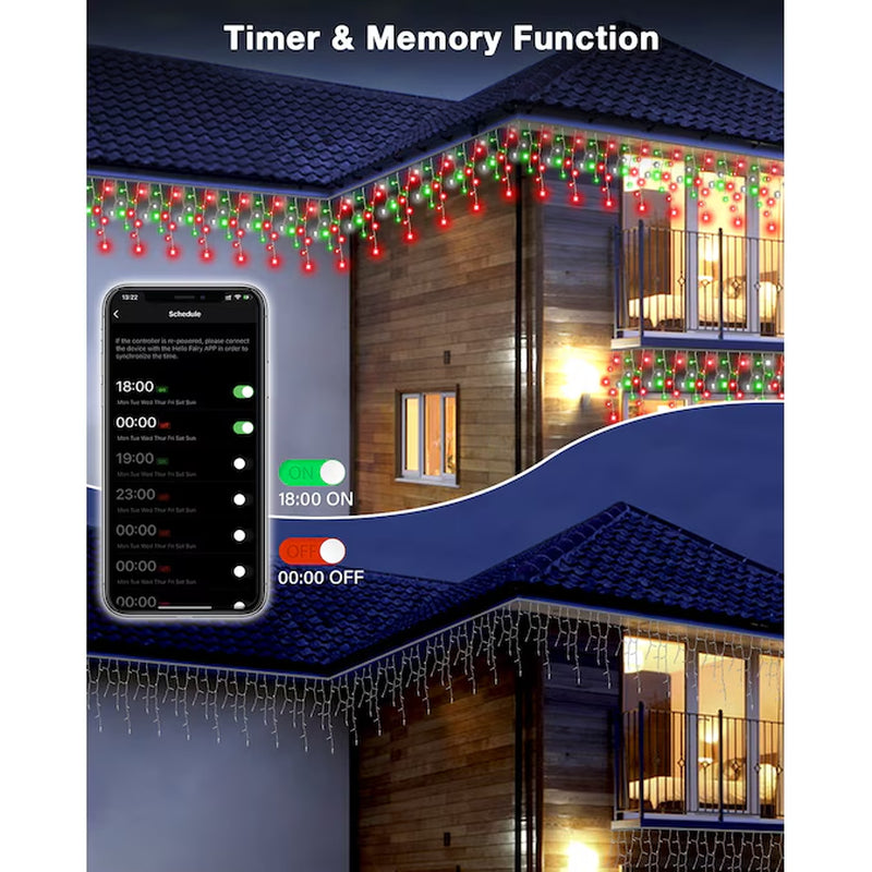 Smart Icicle Lights 299-Count Multi-Function Multicolor Icicle LED Plug-In Christmas Icicle Lights Timer