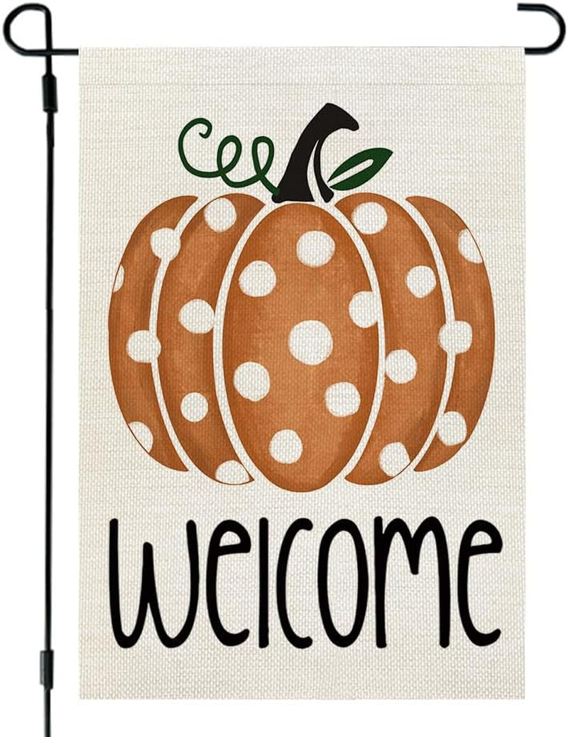 Fall Polka Dots Pumpkin Garden Flag 12×18 Inch for outside Double Sided Welcome Seasonal Holiday Thanksgiving Yard Decorations