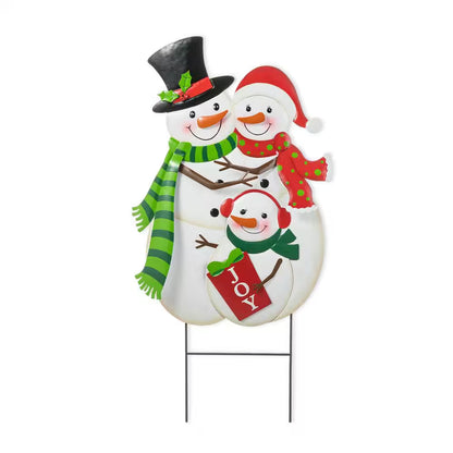 30 In. H Christmas Metal Snowman Family Yard Stake or Standing Décor or Hanging Decor