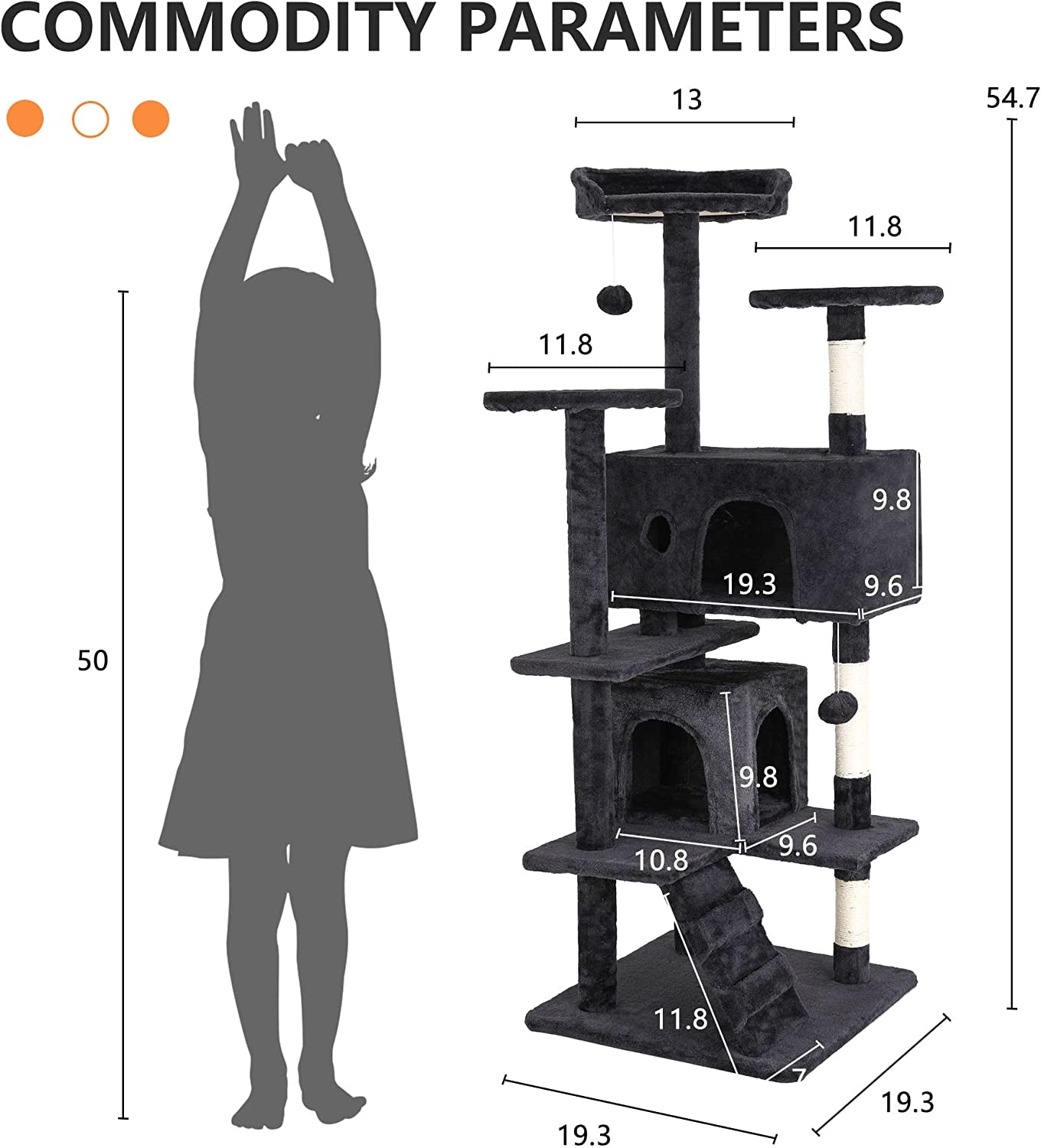 54In Cat Tree Tower for Indoor Cats,Multi-Level Furniture Activity Center with Scratching Posts Stand House Condo Funny Toys Kittens Pet Play House,Dark Gray