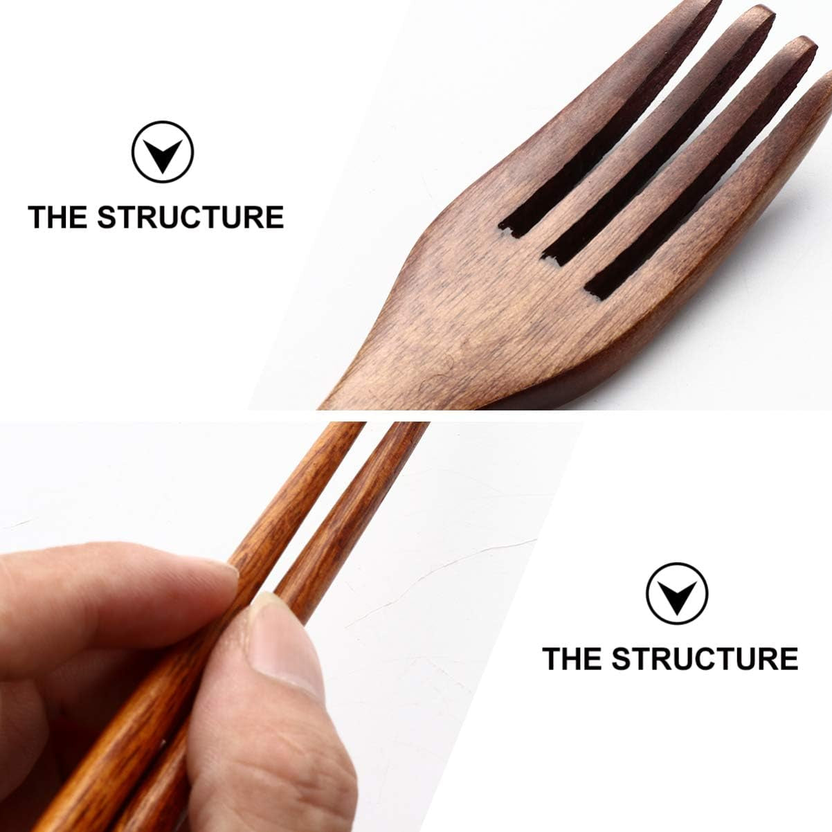 6 Pcs Wooden Flatware Tableware Cutlery Set Travel Utensils Wooden Fork Spoon Chopsticks Reusable Flatware Utensils for Kitchen Dinning Table