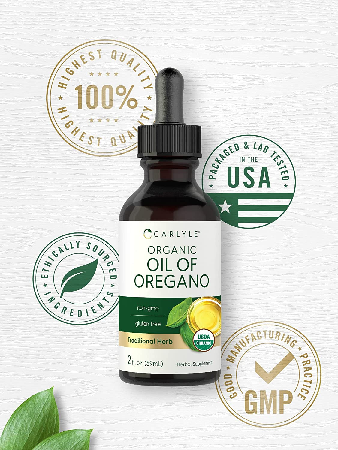 Organic Oil of Oregano Liquid Drops | 2 Fl Oz | Vegan Herbal Supplement | Non-Gmo, Gluten Free