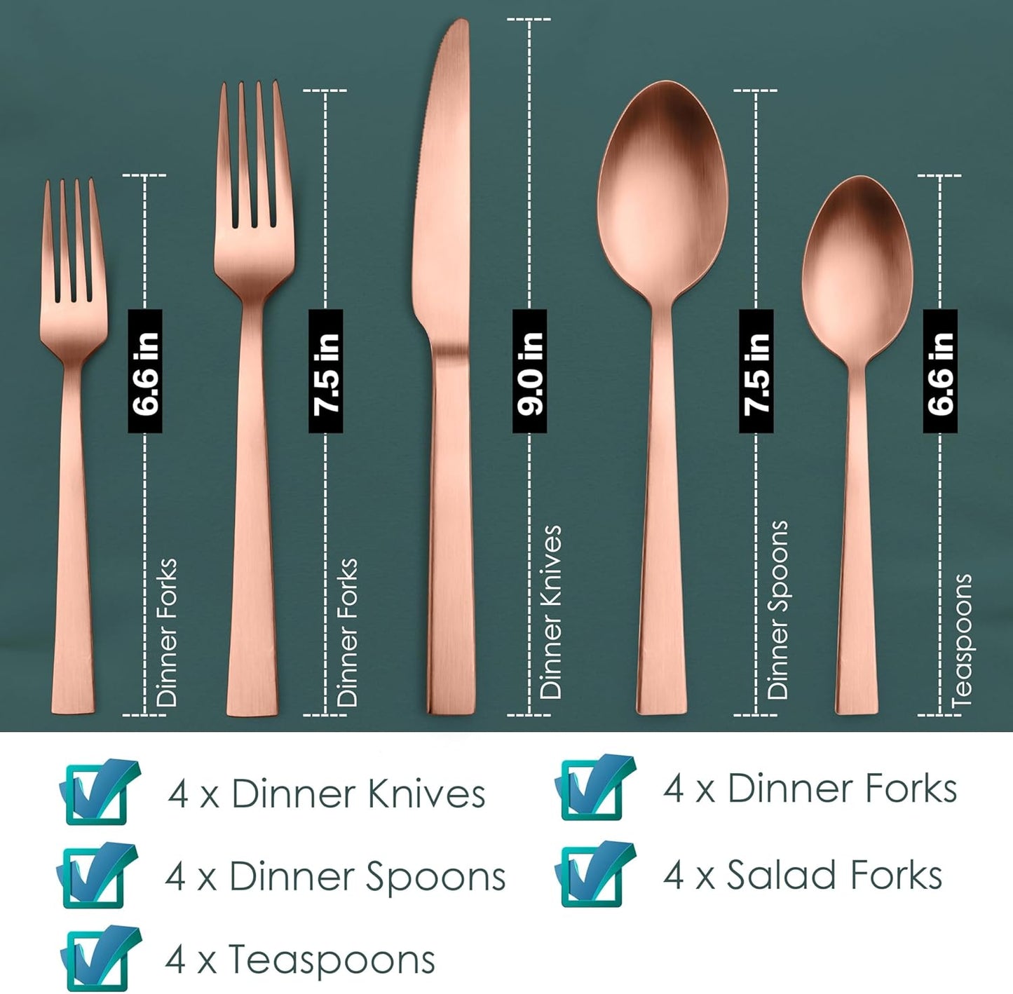 Silverware Set,  20 Pieces Stainless Steel Square Flatware Set for 4, Modern Tableware Eating Utensils for Kitchen, Matte Finish, Dishwasher Safe – Copper