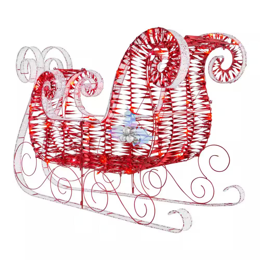 3 Ft. Red LED Metallic Sleigh Holiday Yard Decoration