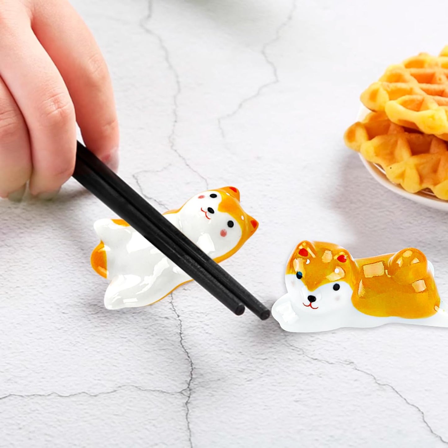 5 Pack Shiba Dog Chopsticks Holder Set Cute Chopsticks Rest Japanese Style Porcelain Spoon Rest Ceramic Chopsticks for Dinner Fork Knife Tableware, Decoration Home Kitchen Gift