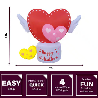 5 Ft. Light up Valentine'S Day Flying Hearts with Wings Inflatable