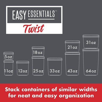 Easy Essentials Twist Food Storage Lids/Airtight Containers, BPA Free, Tall-30.4Oz Clear (Pack of 2)