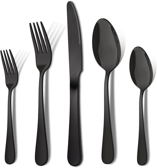 20 Pieces Black Silverware Set,  Flatware Cutlery Set Stainless Steel Utensils Service for 4, Heavy Duty Gift and Dishwasher Safe, Mirror Polished Dinner Knife, Fork, Spoon for Restaurant