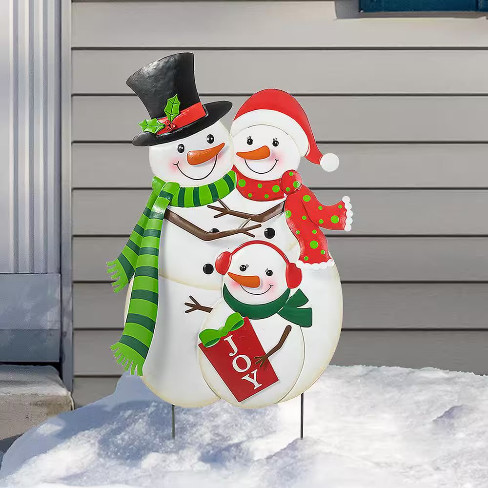 30 In. H Christmas Metal Snowman Family Yard Stake or Standing Décor or Hanging Decor