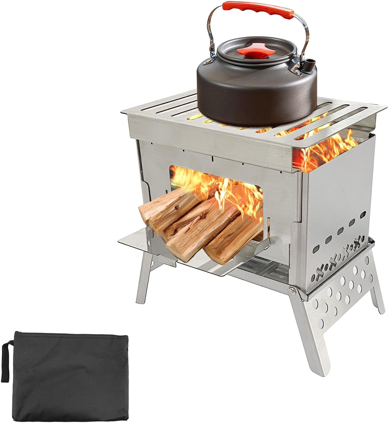 Portable Wood Burning Camping Stove, Folding Stainless Steel Stove with Carry Bag for Camping, Backpacking & Hiking.