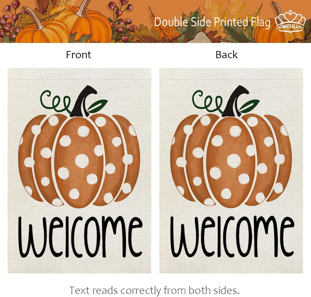 Fall Polka Dots Pumpkin Garden Flag 12×18 Inch for outside Double Sided Welcome Seasonal Holiday Thanksgiving Yard Decorations