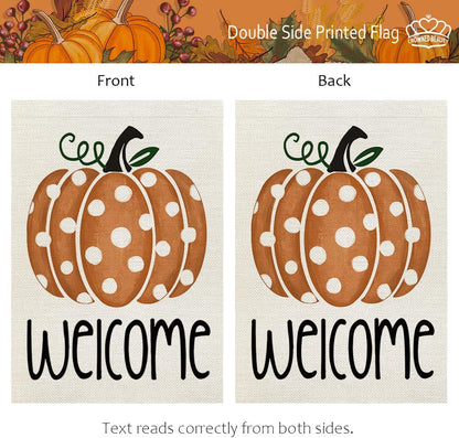 Fall Polka Dots Pumpkin Garden Flag 12×18 Inch for outside Double Sided Welcome Seasonal Holiday Thanksgiving Yard Decorations