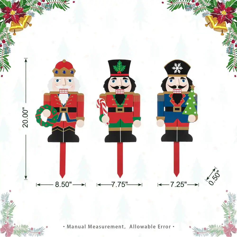 20 In. H Wooden Nutcracker Christmas Yard Decor Yard Stake (Set of 3 )