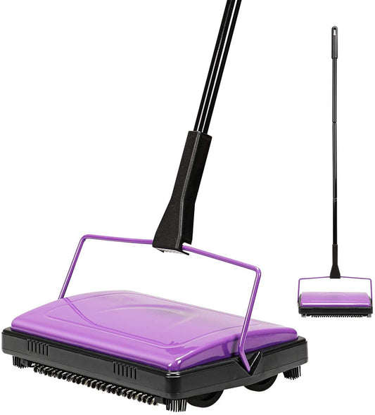 Carpet Sweeper Cleaner for Home Office Low Carpets Rugs Undercoat Carpets Pet Hair Dust Scraps Paper Small Rubbish Cleaning with a Brush Purple