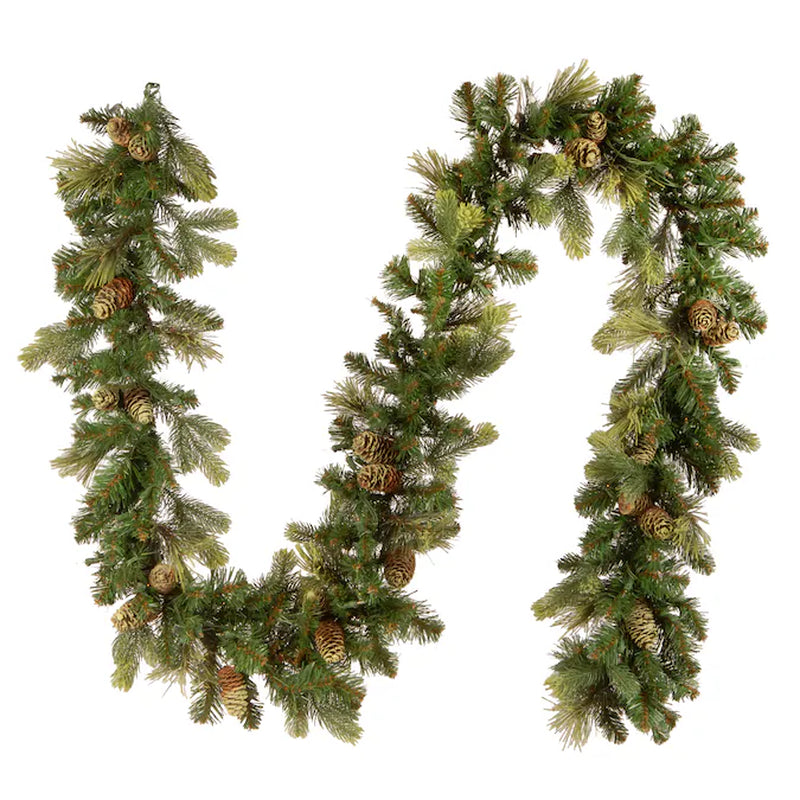 Indoor/Outdoor Pre-Lit Electrical Outlet 9-Ft Pine Artificial Garland with White Incandescent Lights