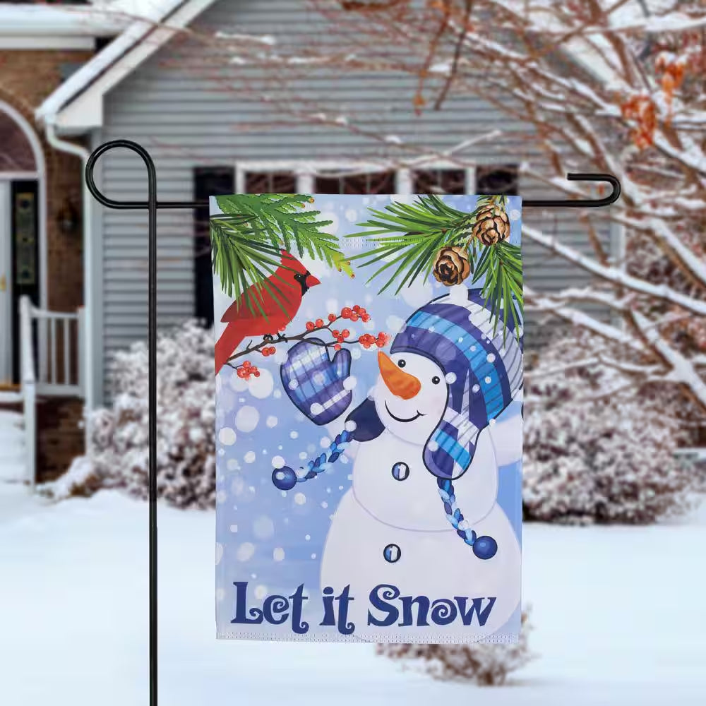 12.5 In. X 18 In. Let It Snow Snowman and Cardinal Outdoor Garden Flag