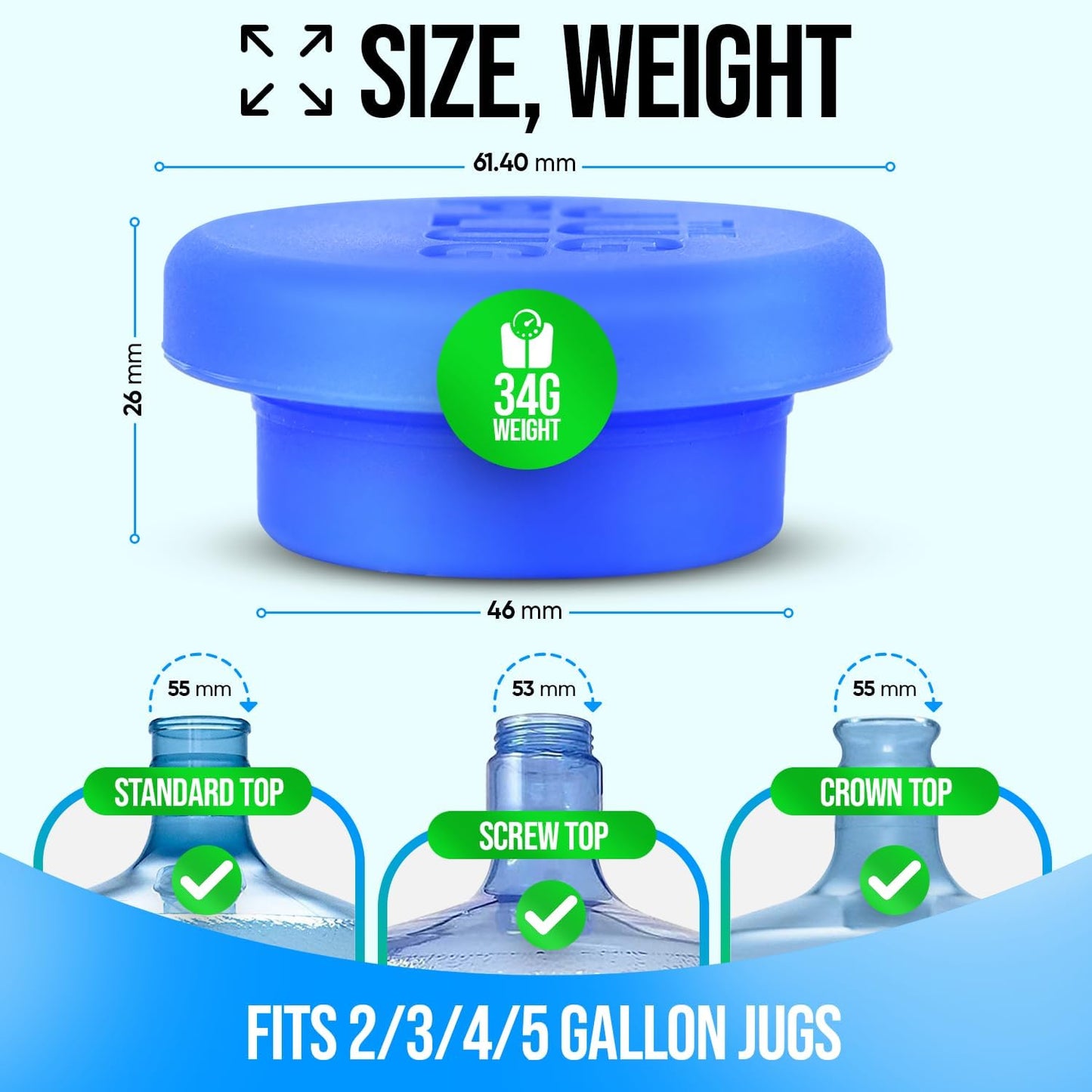 The Jug Plug Original 5 Gallon Water Jug Cap Reusable - No Spill Silicone 3 & 5 Gallon Water Jug Lid Fits 55Mm Bottles - Easy-To-Use, Leak-Proof 3 & 5 Gal Water Jug Cap Replacement Cover - 3 Pack