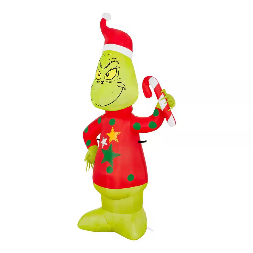 4 Ft. LED Grinch in Ugly Sweater with Candy Cane Christmas Airblown® Inflatable