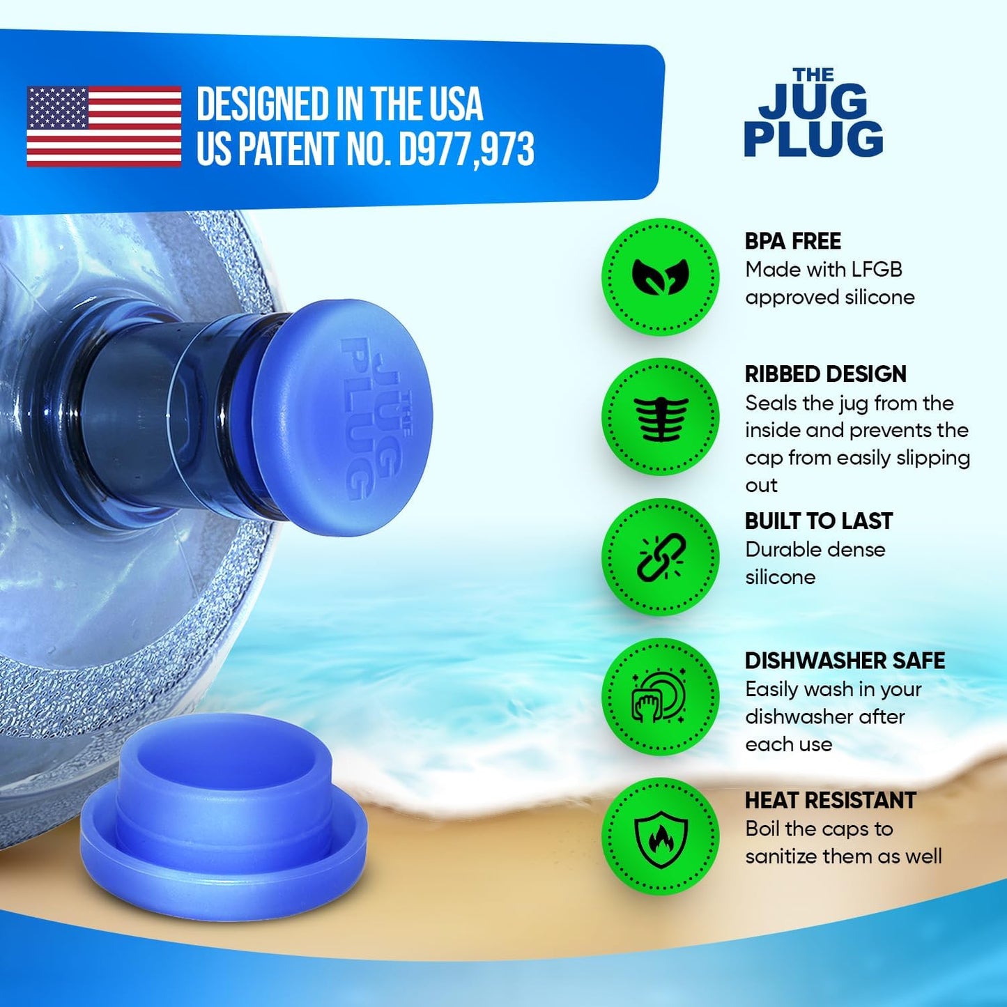 The Jug Plug Original 5 Gallon Water Jug Cap Reusable - No Spill Silicone 3 & 5 Gallon Water Jug Lid Fits 55Mm Bottles - Easy-To-Use, Leak-Proof 3 & 5 Gal Water Jug Cap Replacement Cover - 3 Pack