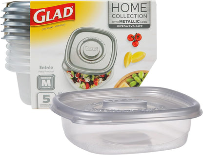 ware Home Entree Food Storage Containers, Medium Square Holds 25 Ounces of Food, 5 Count Set |With  Lock Tight Seal, BPA Free Containers and Lids