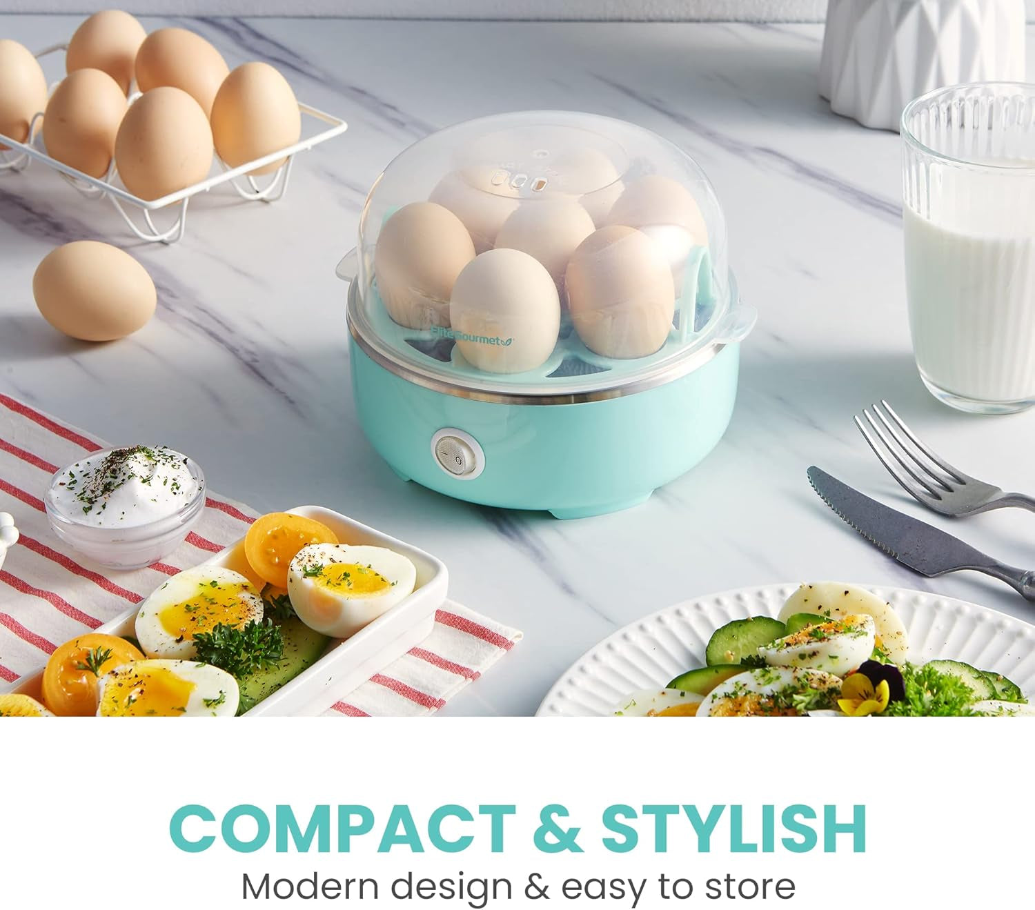 EGC115M Easy Egg Cooker Electric 7-Egg Capacity, Soft, Medium, Hard-Boiled Egg Cooker with Auto Shut-Off, Measuring Cup Included, BPA Free, Retro Mint