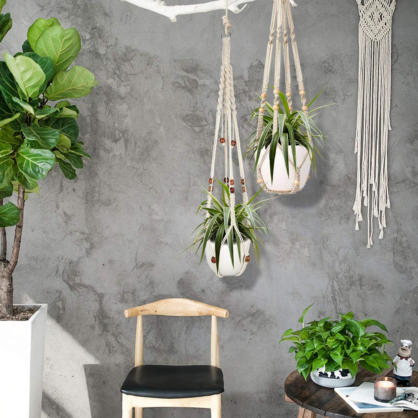 Augshy Macrame Plant Hanger, 2 Packs Plant Hangers, Hanging Planter for Indoor Plants Decorative Macrame Pot Hanger for Home Decor