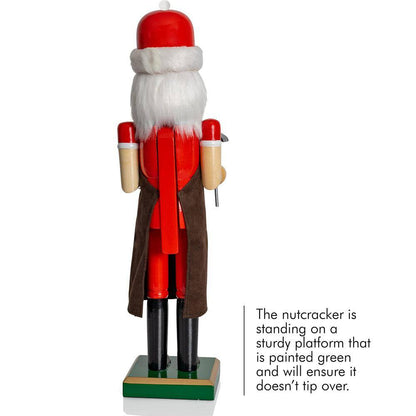 15 In. Wooden Christmas Toy Maker Nutcracker-Red and Green Wood Nutcracker with Brown Apron, Toy Car and Hammer-Holiday