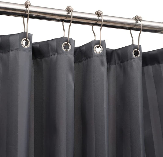 Premium Waterproof Fabric Shower Curtain and Liner with Weighted Hem, 72" x 72" Grey Striped Soft Hotel-Quality Material, 2-in-1 Design with 12 Metal Grommet Holes, Lightweight and Machine Washable