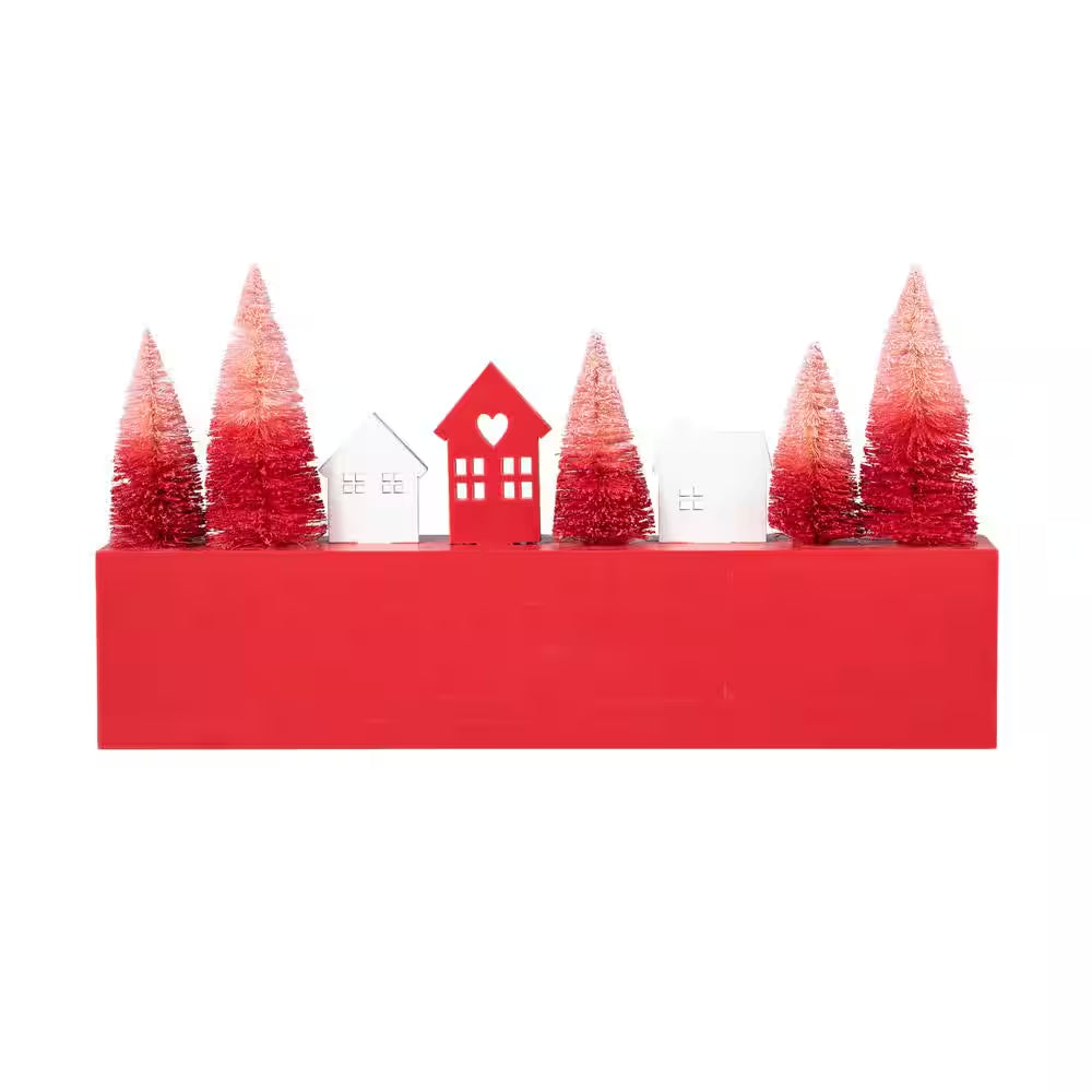 7.50 In. H Valentine'S Wooden House/Brush Trees LOVE Table Decor