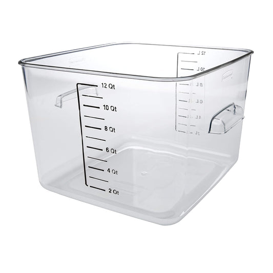 Commercial Products, Space Saving Square Food Storage Container, 12 Quart, Clear, for Kitchen/Sous Vide/Meal Prep