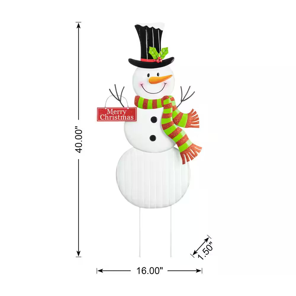 40 In. H Metal Snowman Christmas Yard Decor Yard Stake