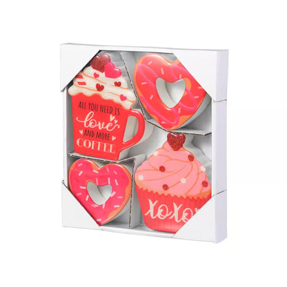 4.75 In. H Valentine'S Epoxy Wooden Cup Cakes and Heart Table Decor (Set of 4)