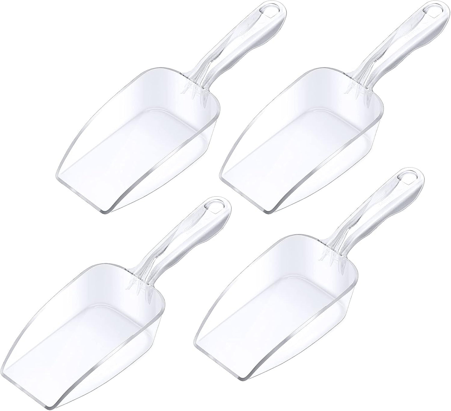 4 Pieces Multi-Purpose Kitchen Scoops Ice Scoop Bath Scoops, Clear Food Candy Sugar Scoop for Kitchen Bar Party Wedding (9.25 Inch Long)