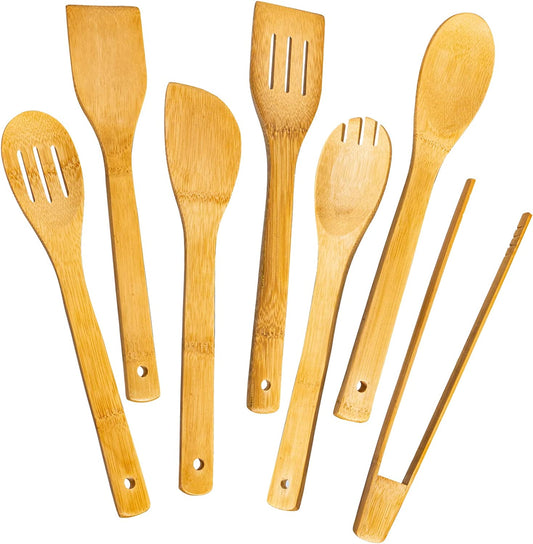 Wooden Spoons for Cooking 7-Piece, Kitchen Nonstick Bamboo Cooking Utensils Set, Durable and Healthy Bamboo Wooden Spatula Spoon for Cooking,