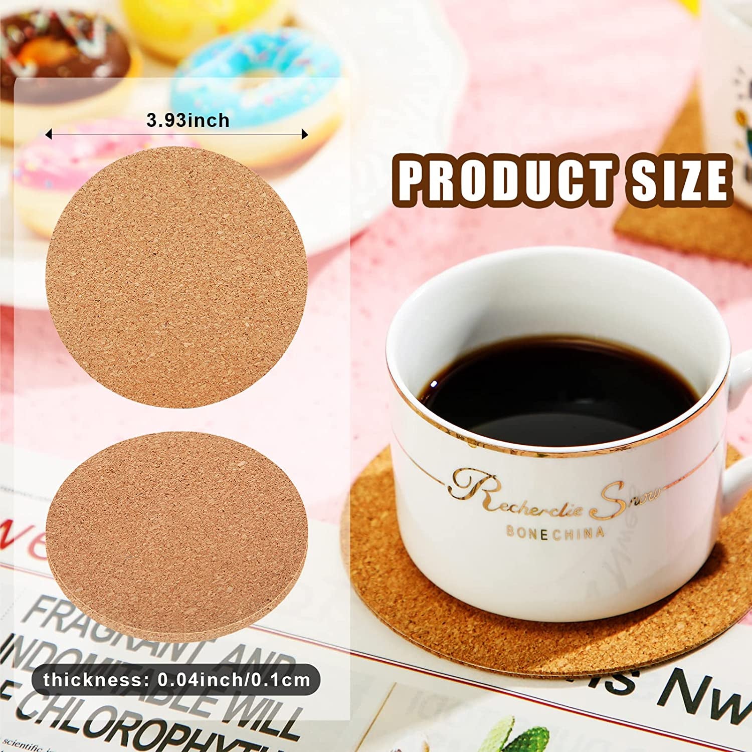 100 Pieces Self-Adhesive DIY Coaster Square Cork and round Cork Backing Sheets, Mini Wall Cork Tiles for Coasters and DIY Sticky Crafts, 4 X 4 Inch