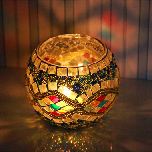 Electric candle holder romantic night light decoration cup candle lamp plug color decoration glass home mosaic candle